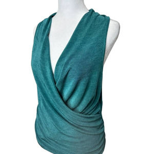 Anthropologie Women's Teal Blue Plunging Faux Wrap Sleeveless Tank Blouse